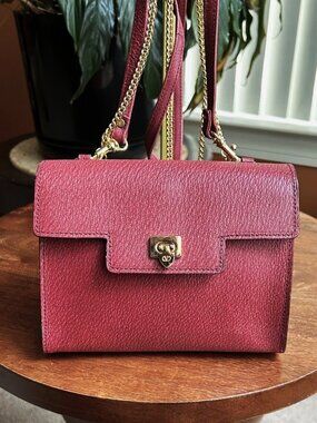 VALENTINO GARAVANI Double Strap Textured Leather Shoulder Bag, Burgundy